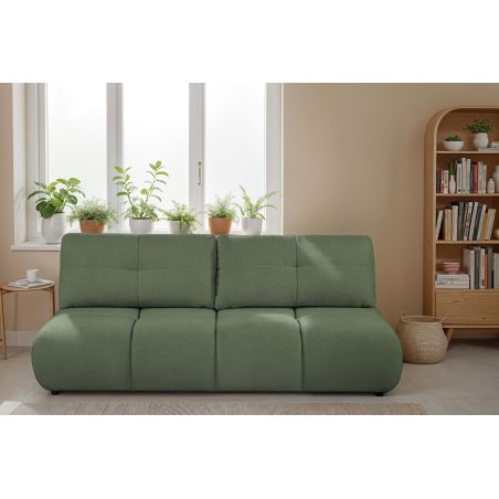 Canapé droit TASCA convertible tissu bouclette vert kaki 3 places