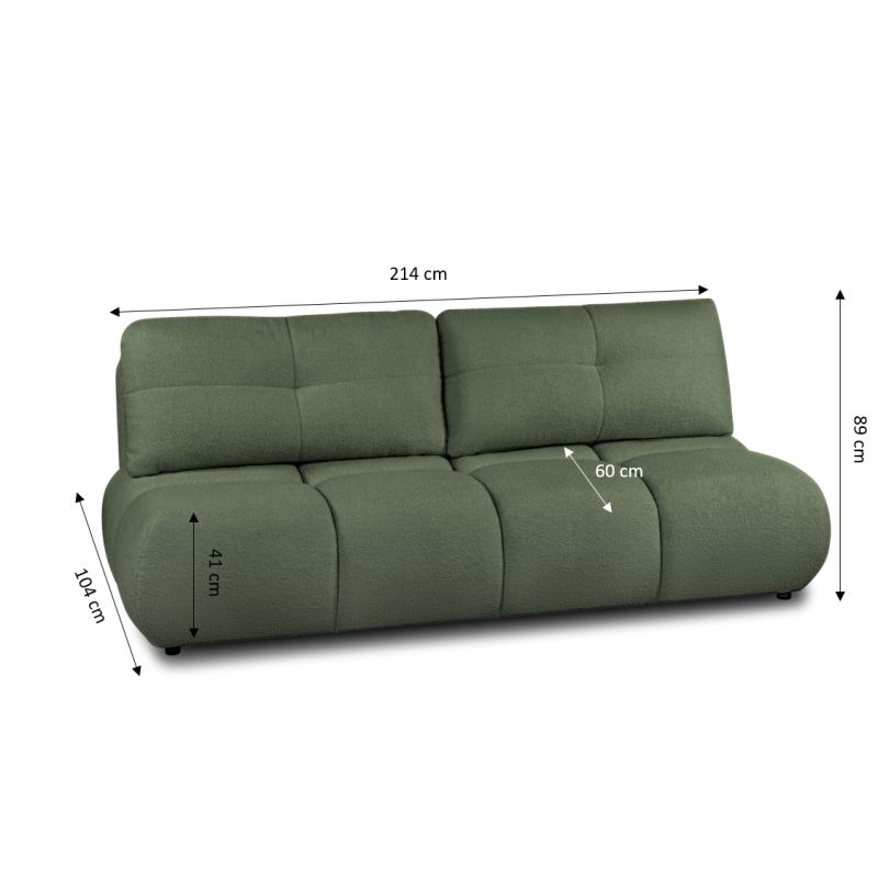 Canapé droit convertible TASCA 3 places tissu bouclette vert kaki