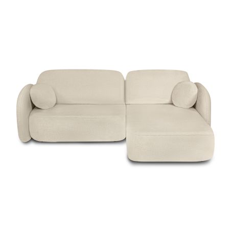 Canapé d'angle droit CARLOTTA convertible tissu bouclette grège 4 places
