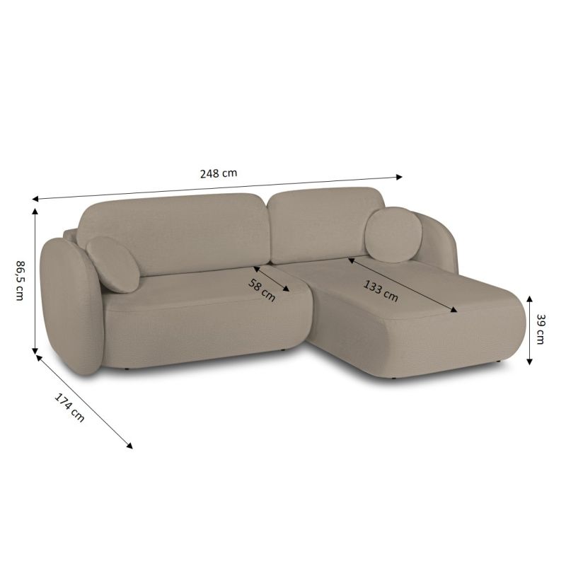 Canapé d'angle droit convertible CARLOTTA 4 places tissu bouclette taupe