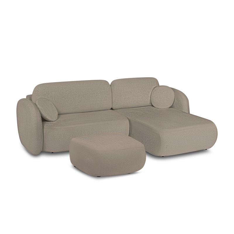 Canapé d'angle droit convertible CARLOTTA 4 places tissu bouclette taupe