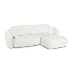 Canapé d'angle droit CARLOTTA convertible tissu chenille écru 4 places
