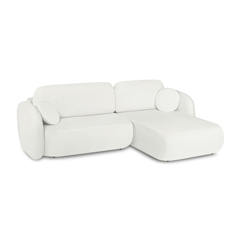Canapé d'angle droit CARLOTTA convertible tissu chenille écru 4 places
