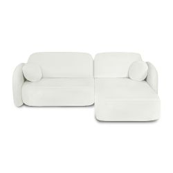 Canapé d'angle droit CARLOTTA convertible tissu chenille écru 4 places