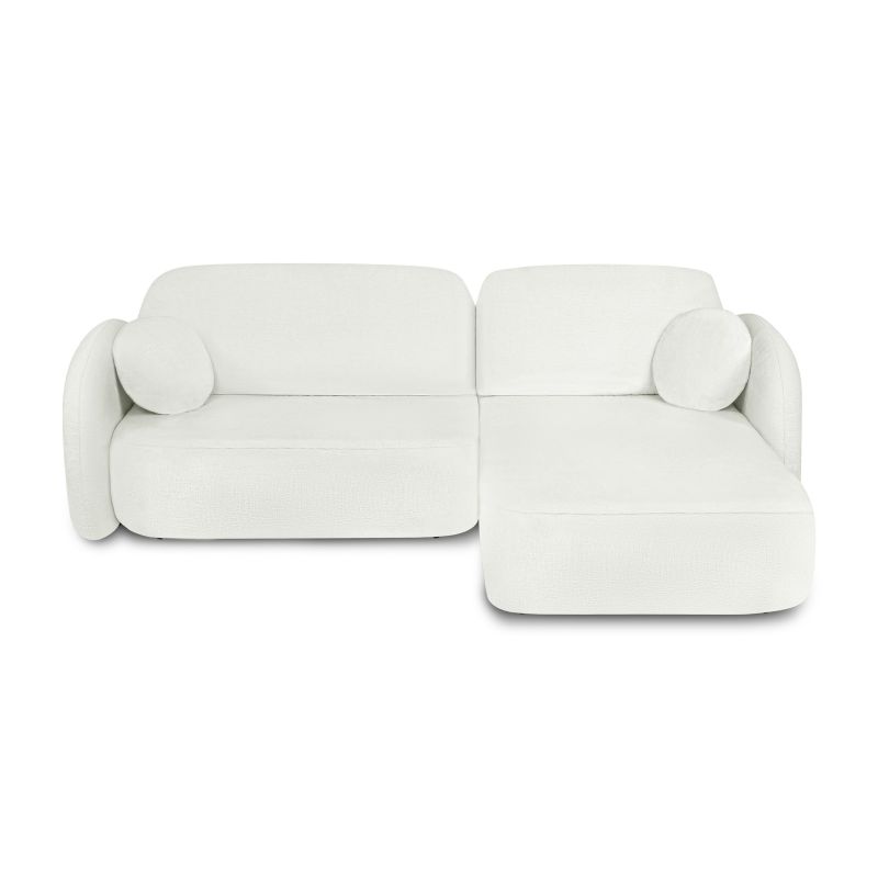 Canapé d'angle droit CARLOTTA convertible tissu chenille écru 4 places