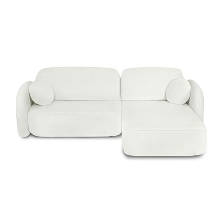 Canapé d'angle droit CARLOTTA convertible tissu chenille écru 4 places