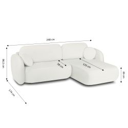 Canapé d'angle droit CARLOTTA convertible tissu chenille écru 4 places