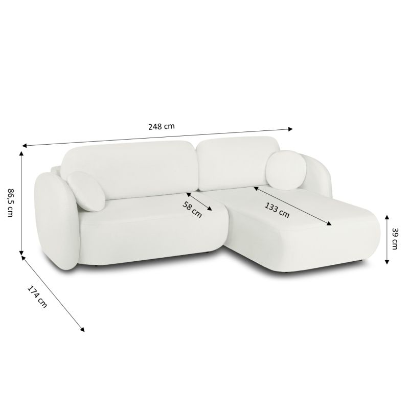 Canapé d'angle droit CARLOTTA convertible tissu chenille écru 4 places