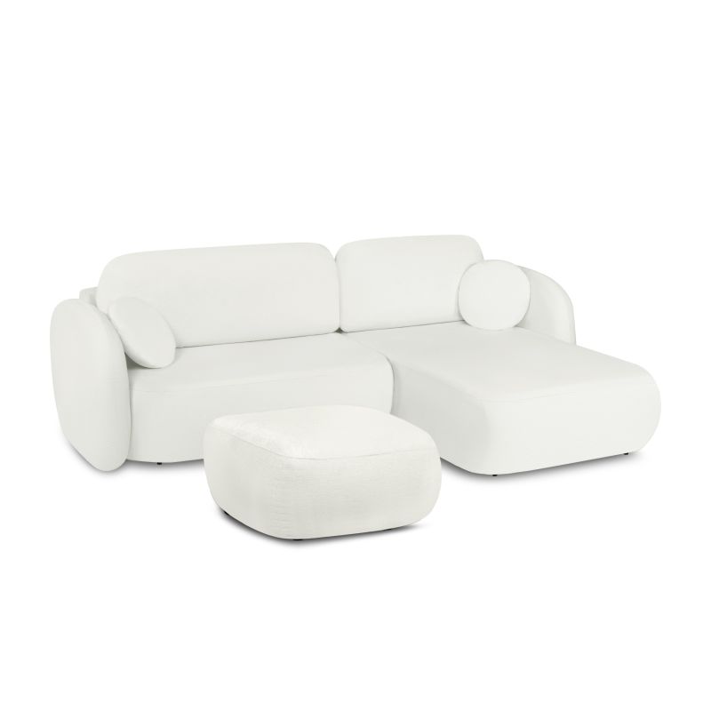 Canapé d'angle droit CARLOTTA convertible tissu chenille écru 4 places