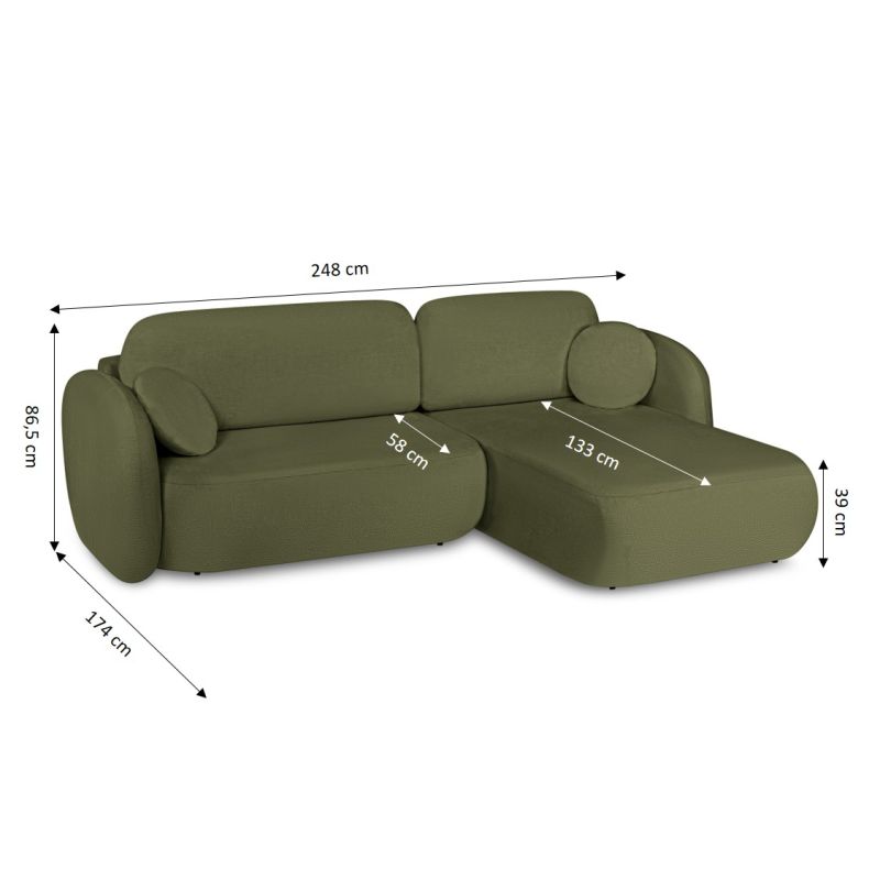 Canapé d'angle droit convertible CARLOTTA 4 places tissu chenille vert kaki