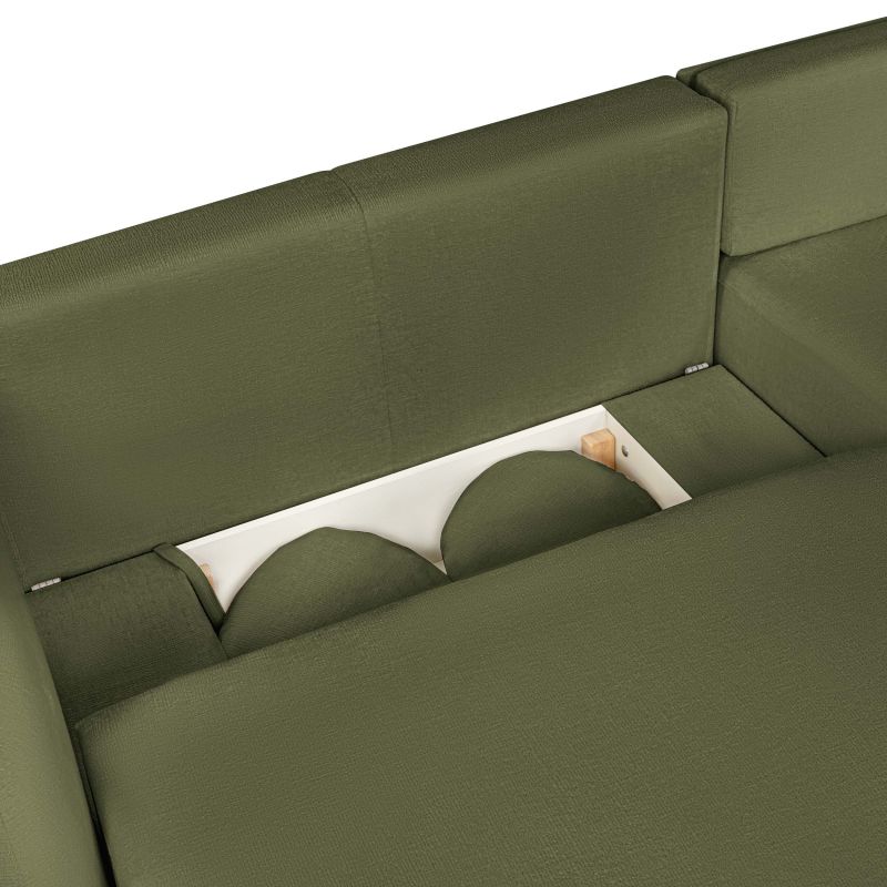 Canapé d'angle droit convertible CARLOTTA 4 places tissu chenille vert kaki