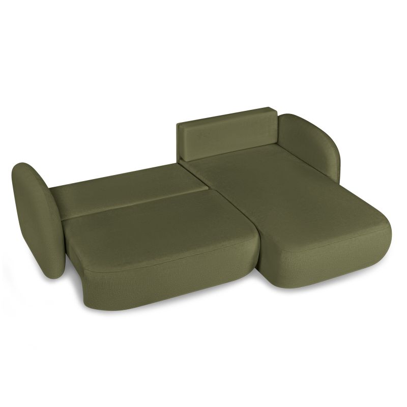 Canapé d'angle droit convertible CARLOTTA 4 places tissu chenille vert kaki