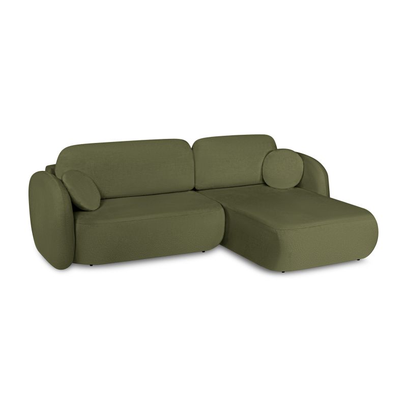 Canapé d'angle droit convertible CARLOTTA 4 places tissu chenille vert kaki