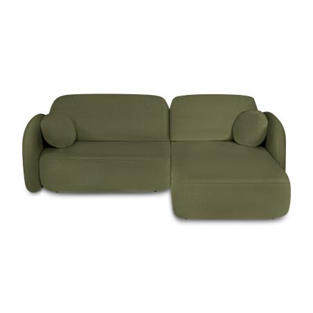 Canapé d'angle droit CARLOTTA convertible tissu chenille vert kaki 4 places