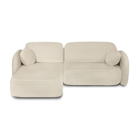 Canapé d'angle gauche CARLOTTA convertible tissu bouclette grège 4 places