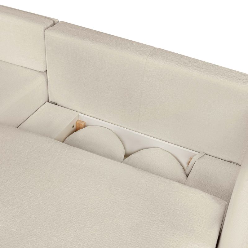 Canapé d'angle gauche convertible CARLOTTA 4 places tissu bouclette grège