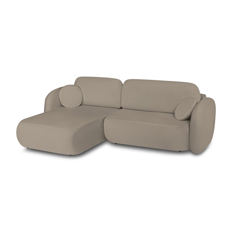 Canapé d'angle gauche convertible CARLOTTA 4 places tissu bouclette taupe