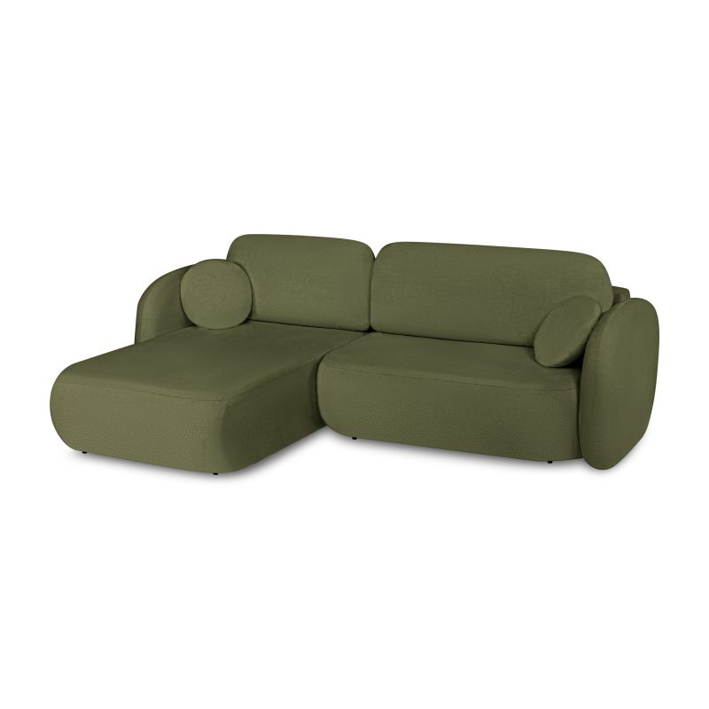 Canapé d'angle gauche convertible CARLOTTA 4 places tissu chenille vert kaki