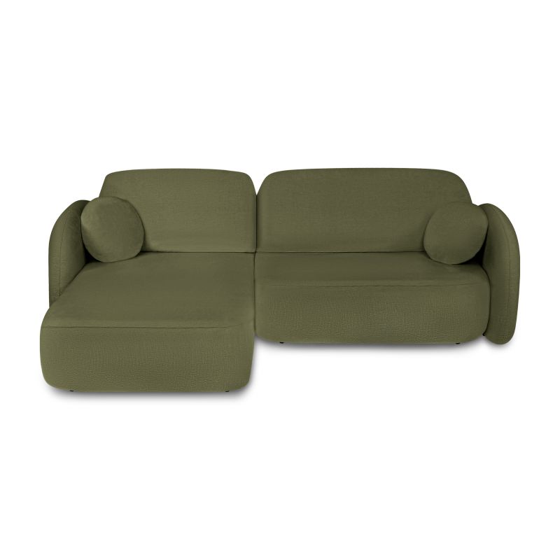 Canapé d'angle gauche convertible CARLOTTA 4 places tissu chenille vert kaki