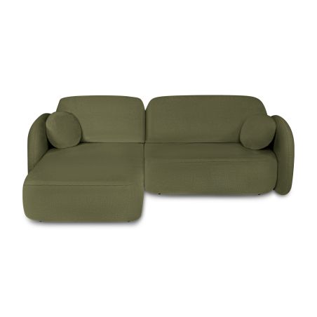 Canapé d'angle gauche CARLOTTA convertible tissu chenille vert kaki 4 places