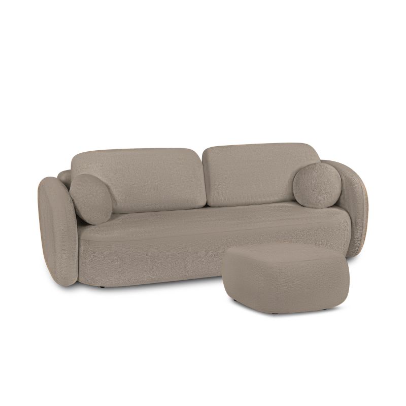 Canapé droit convertible CARLOTTA 3 places tissu bouclette taupe