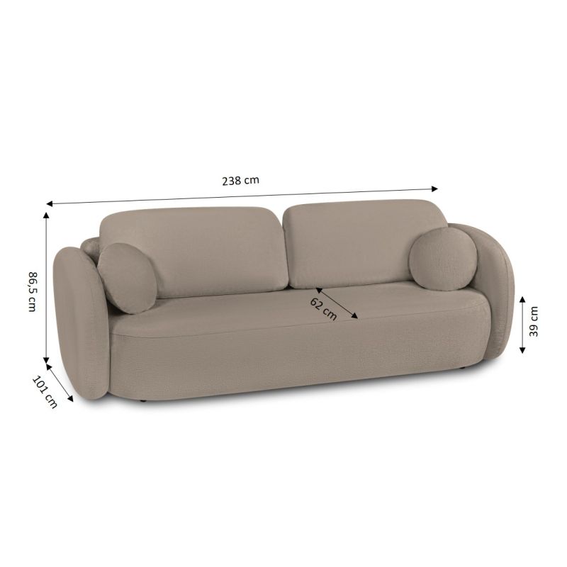Canapé droit convertible CARLOTTA 3 places tissu bouclette taupe