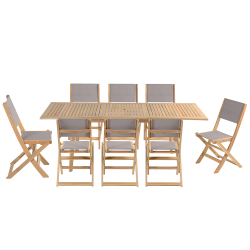 Ensemble table et 8 chaises MOLA 160/220cm bois d'acacia et textilène