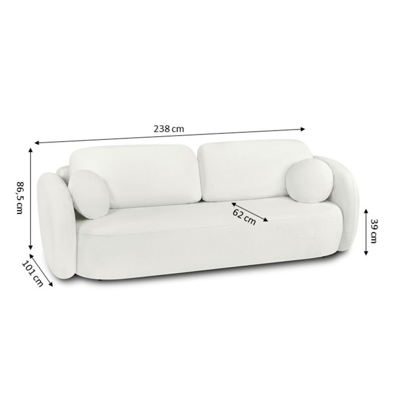 Canapé droit convertible CARLOTTA 3 places tissu chenille écru