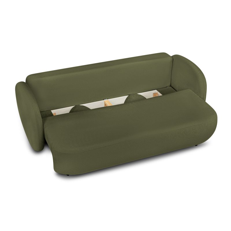 Canapé droit CARLOTTA convertible tissu chenille vert kaki 3 places