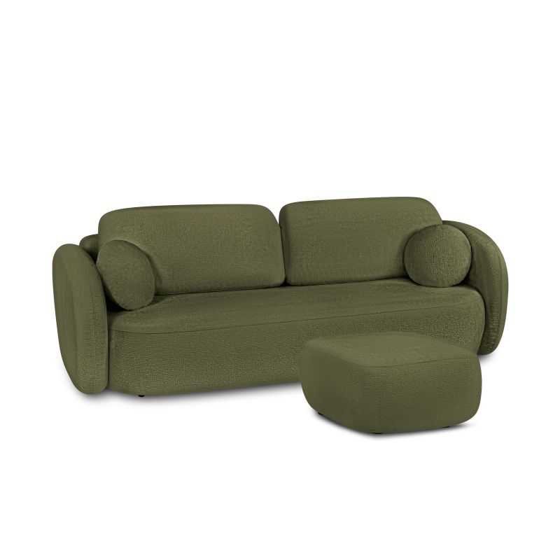 Canapé droit CARLOTTA convertible tissu chenille vert kaki 3 places