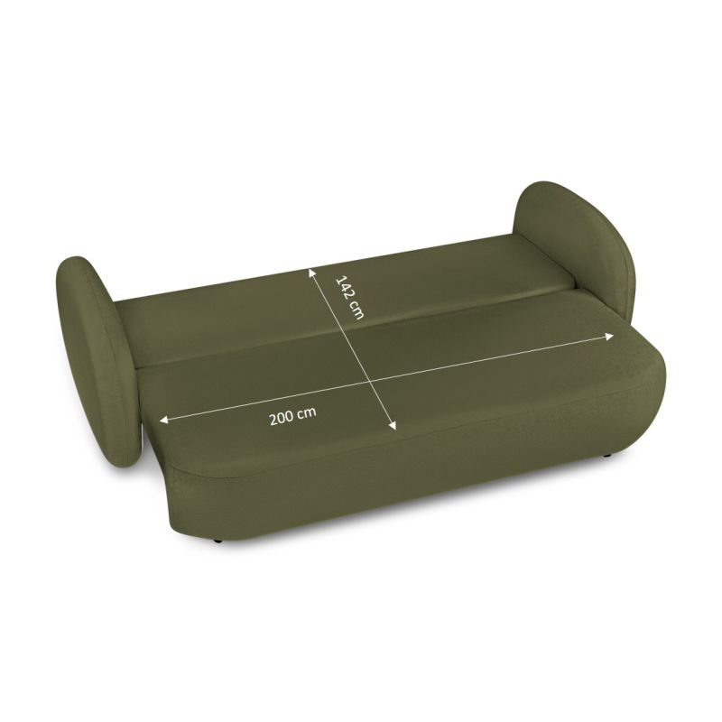 Canapé droit CARLOTTA convertible tissu chenille vert kaki 3 places