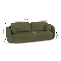 Canapé droit CARLOTTA convertible tissu chenille vert kaki 3 places