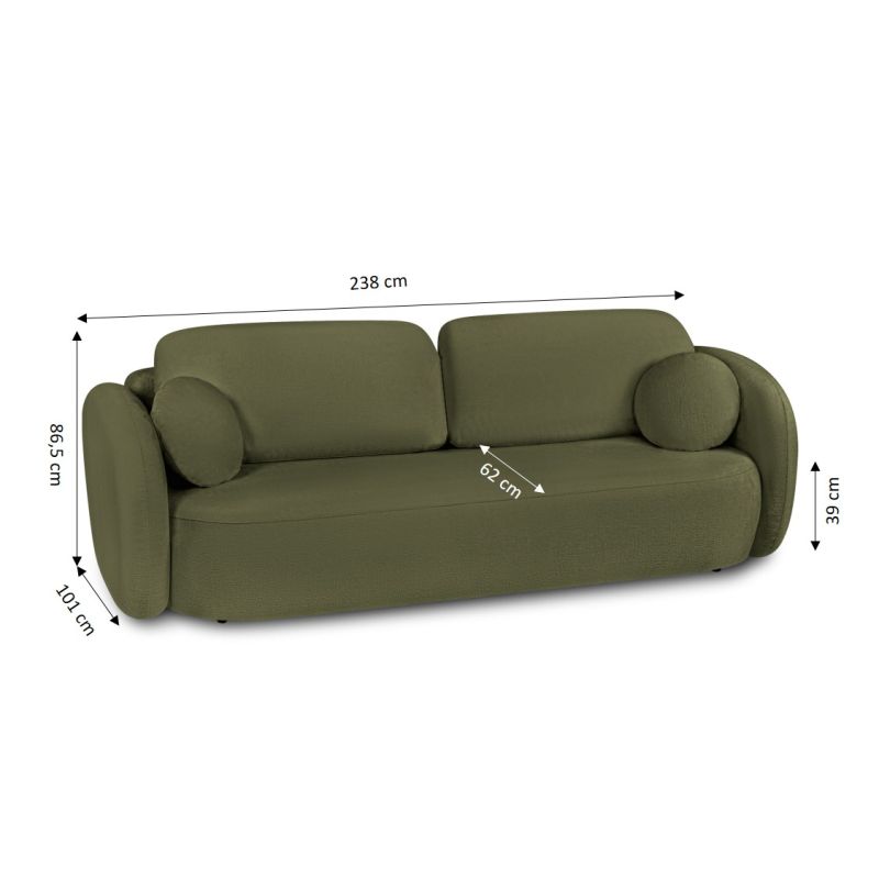 Canapé droit CARLOTTA convertible tissu chenille vert kaki 3 places
