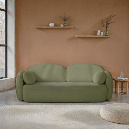 Canapé droit CARLOTTA convertible tissu chenille vert kaki 3 places