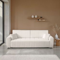 Canapé droit GIORGIO convertible tissu bouclette grège 3 places