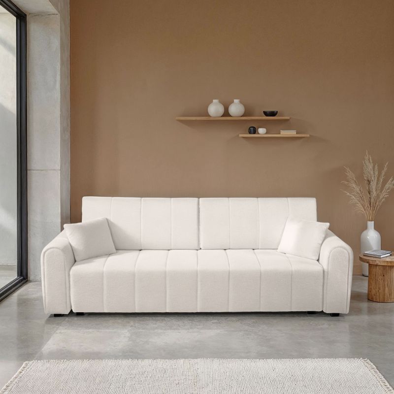 Canapé droit GIORGIO convertible tissu bouclette grège 3 places