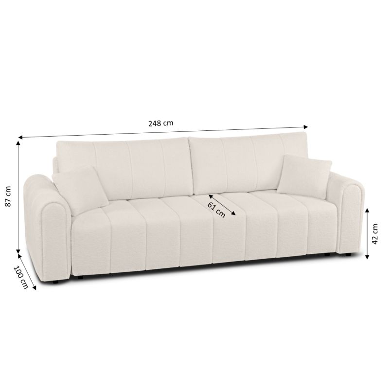 Canapé droit GIORGIO convertible tissu bouclette grège 3 places