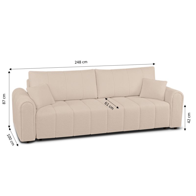 Canapé droit convertible GIORGIO 3 places tissu bouclette taupe