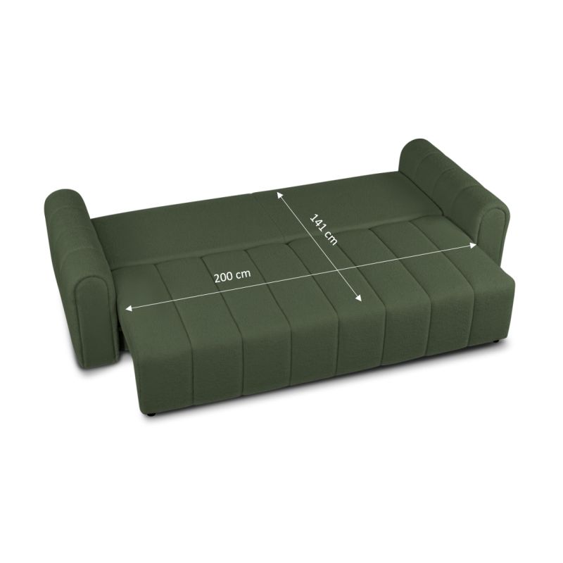 Canapé droit GIORGIO convertible tissu bouclette vert kaki 3 places