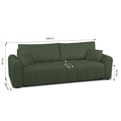 Canapé droit GIORGIO convertible tissu bouclette vert kaki 3 places