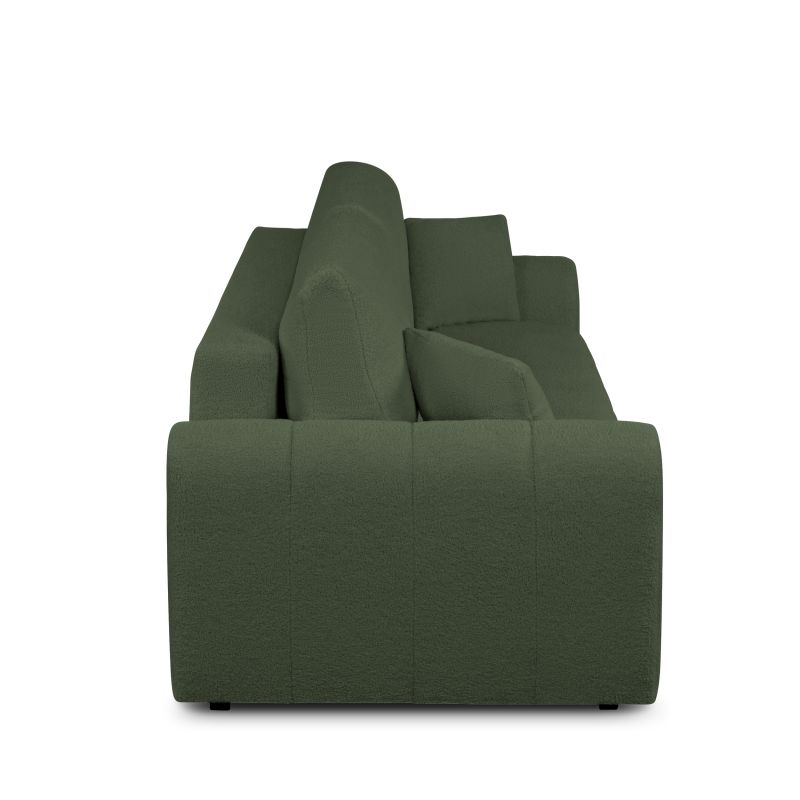 Canapé droit GIORGIO convertible tissu bouclette vert kaki 3 places
