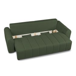 Canapé droit GIORGIO convertible tissu bouclette vert kaki 3 places