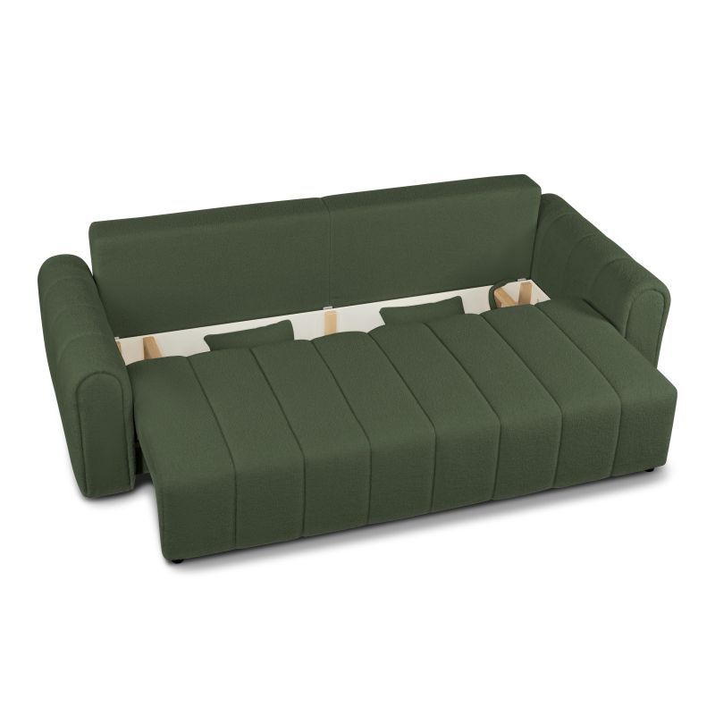 Canapé droit GIORGIO convertible tissu bouclette vert kaki 3 places