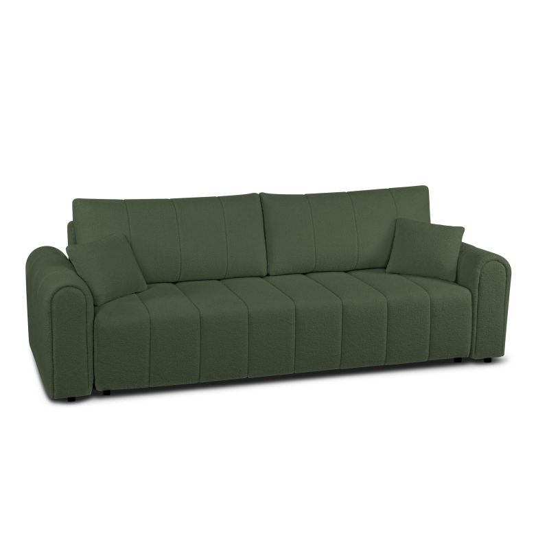 Canapé droit GIORGIO convertible tissu bouclette vert kaki 3 places