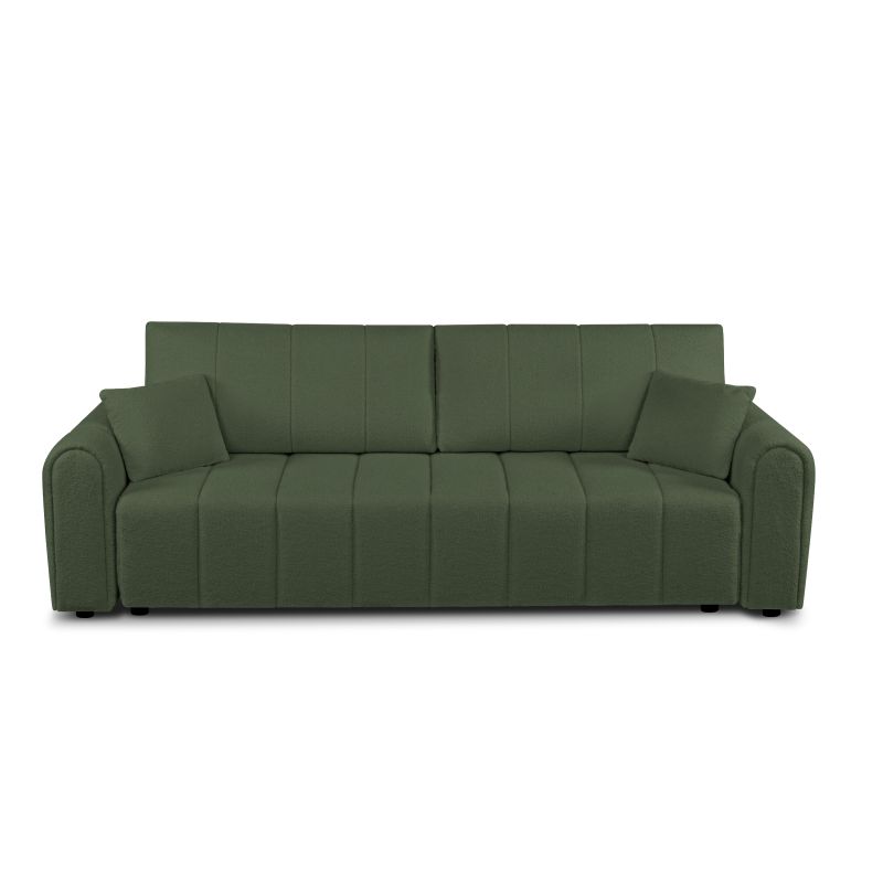 Canapé droit GIORGIO convertible tissu bouclette vert kaki 3 places