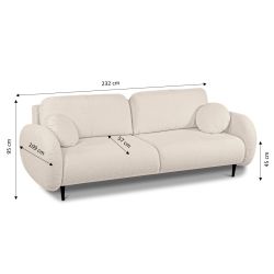 Canapé droit CARINO convertible tissu bouclette grège 3 places