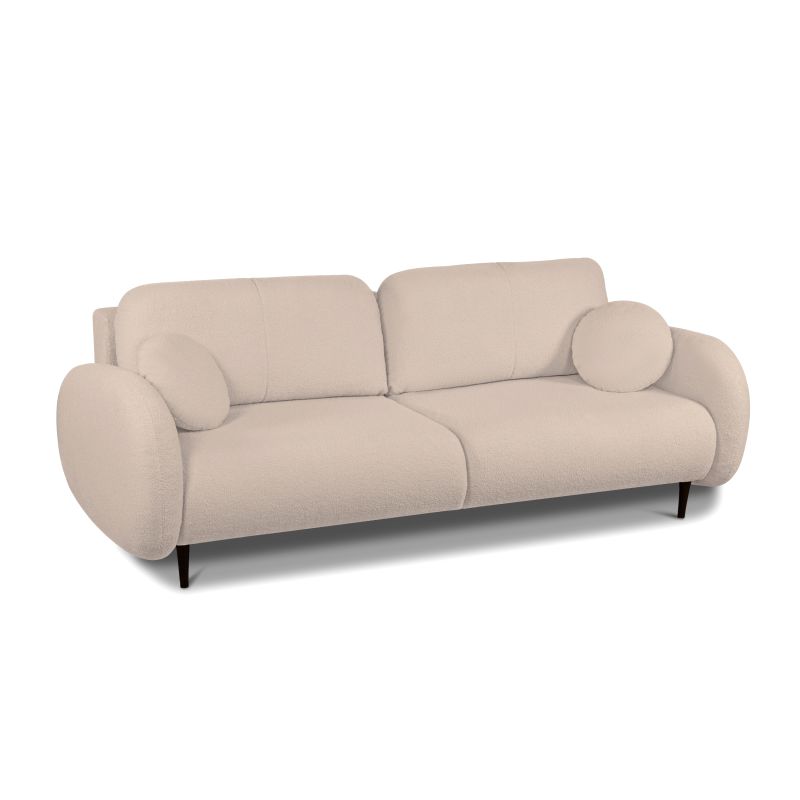 Canapé droit CARINO convertible tissu bouclette taupe 3 places