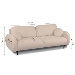 Canapé droit CARINO convertible tissu bouclette taupe 3 places