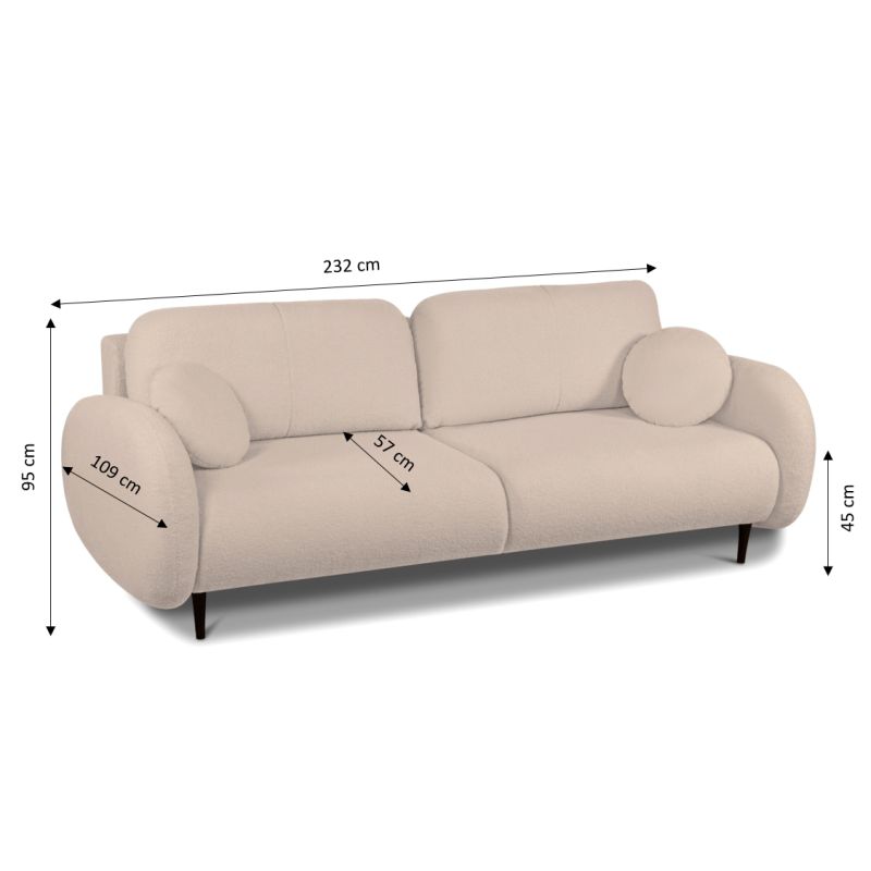 Canapé droit CARINO convertible tissu bouclette taupe 3 places