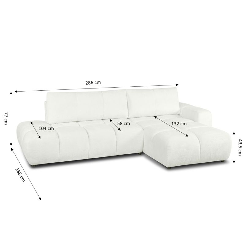 Canapé d'angle droit convertible SORELLA 4 places tissu chenille écru